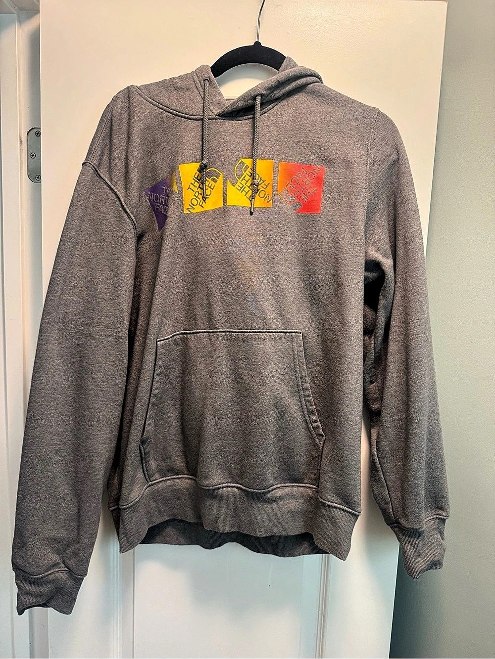 The North Face Men’s Medium Gray Multicolor Graphic Logo Hoodie